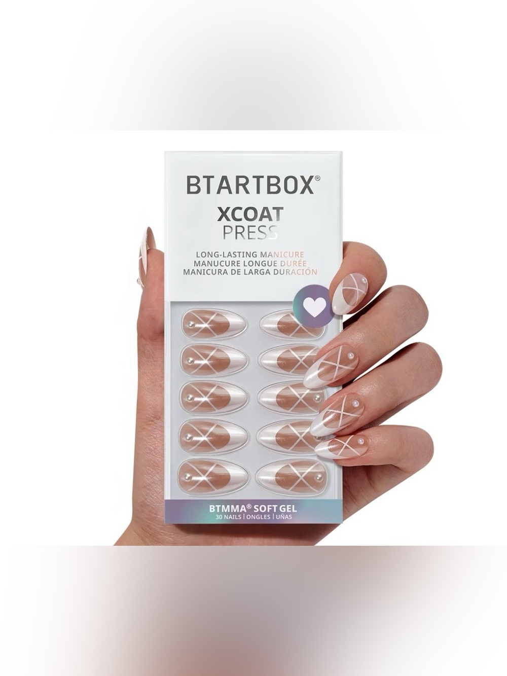 BTARTBOX XCOAT PRESS Medium Almond Soft Gel Press-On Nails in HEEL CLICK nib